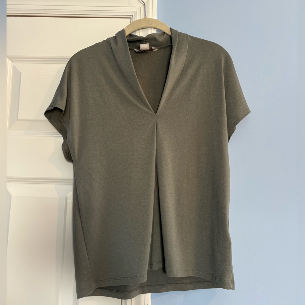 H&M Green Asymmetrical Blouse with Mandarin Collar